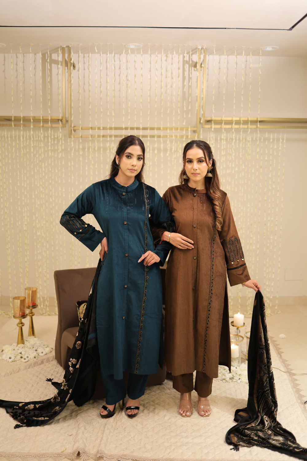 TEAL VELVET KURTA WITH DUPATTA