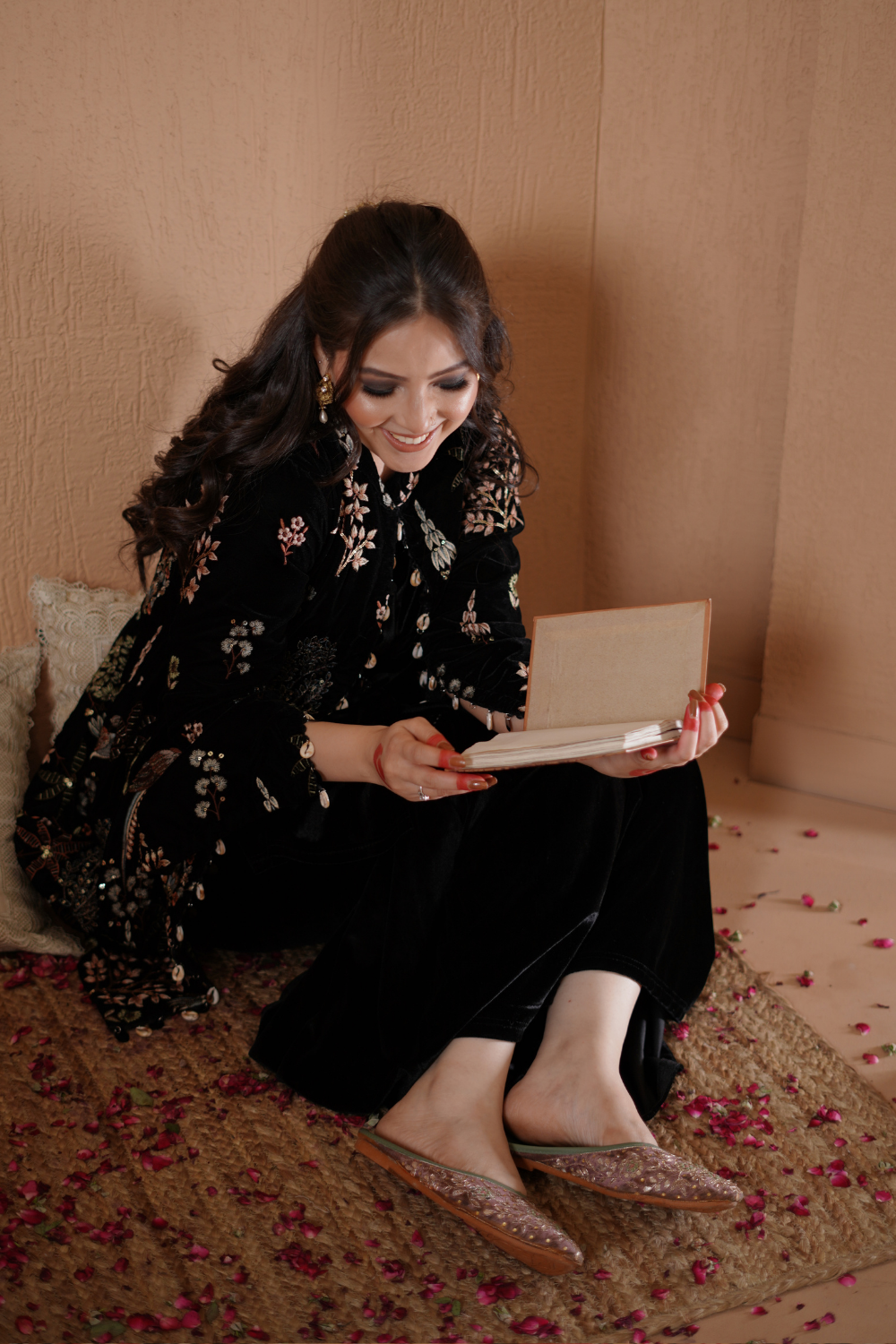 Black Embroidery Sharara Set