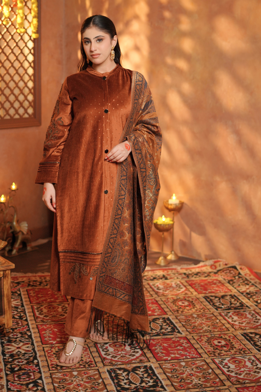 RUST BANARASI DUPATTA SET