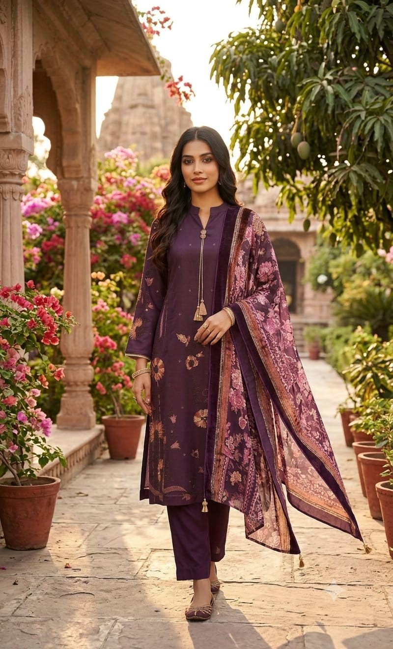 PURPLE PREMIUM KNITTED KURTA SET