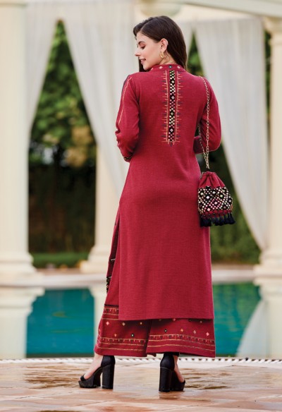 PINK MIRROR WORK KURTI WITH PLAZO